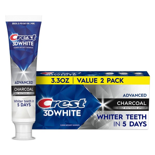 Crest 3D White Advanced Charcoal Teeth Whitening Toothpaste, 3.3 OZ, 2 Pack