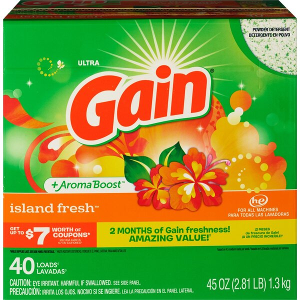 Gain Ultra Powder Laundry Detergent, Island Fresh, 45 OZ