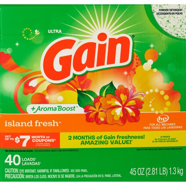 Gain Ultra Powder Laundry Detergent, Island Fresh, 45 OZ
