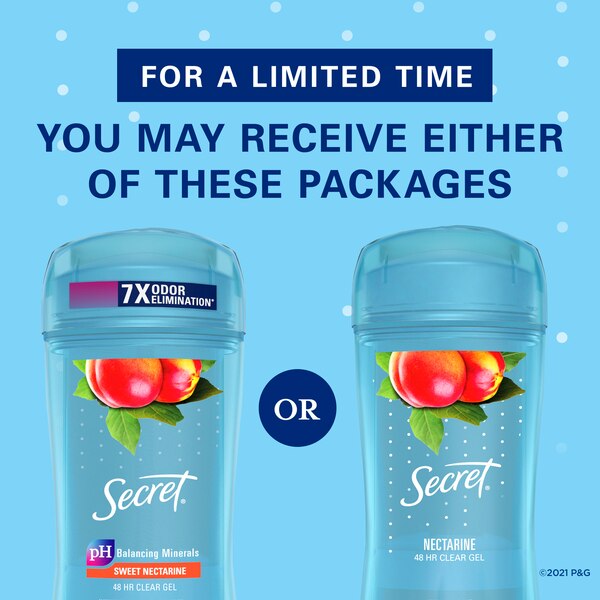 Secret Outlast 48-Hour Clear Gel Antiperspirant & Deodorant Stick, Sweet Nectarine, 2.6 OZ