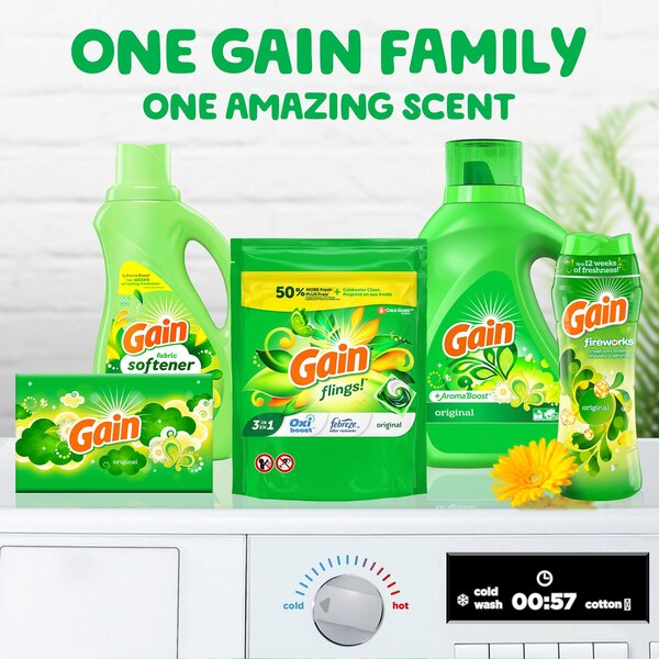 Gain Flings! 3-in-1 Oxi Boost + Febreze Liquid Laundry Detergent Pacs, Original Scent, 31 ct