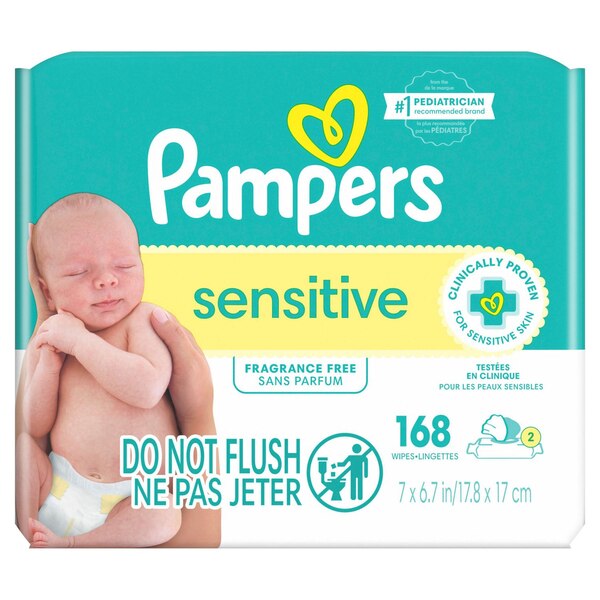 Pampers Baby Wipes Sensitive Perfume Free 3X Pop-Top Packs, 168 CT