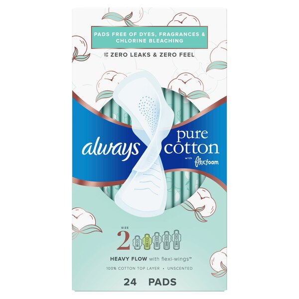 Always Pure Cotton Pads, Size 2, 24 CT