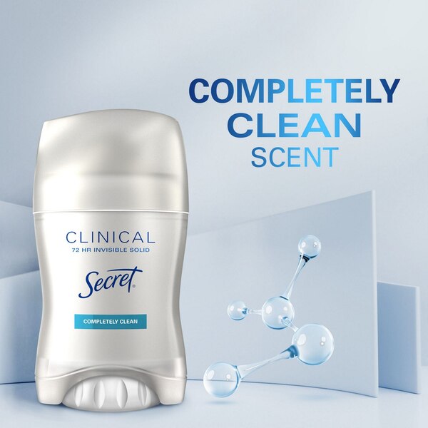 Secret Clinical Strength 72-Hour Invisible Solid Antiperspirant & Deodorant Stick, Completely Clean, 1.6 OZ