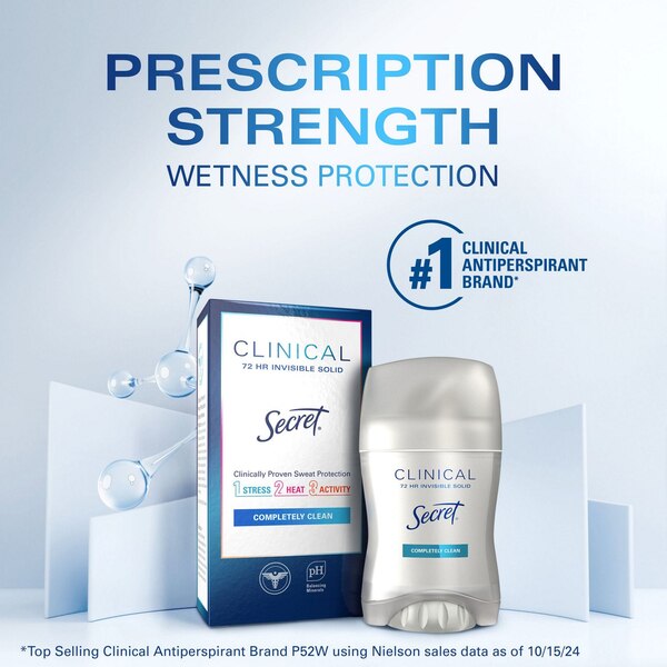 Secret Clinical Strength 72-Hour Invisible Solid Antiperspirant & Deodorant Stick, Completely Clean, 1.6 OZ