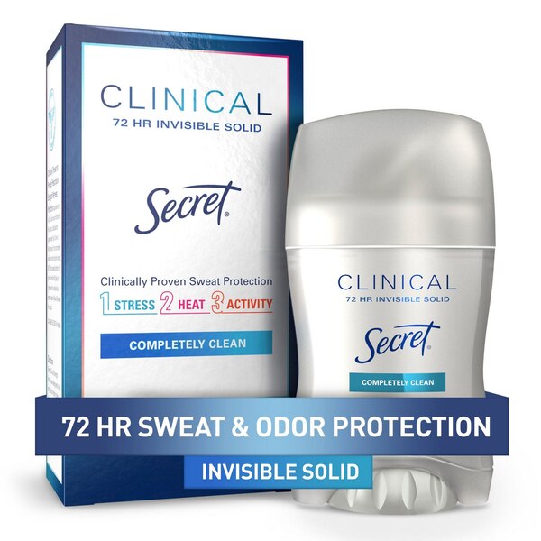 Secret Clinical Strength 72-Hour Invisible Solid Antiperspirant & Deodorant Stick, Completely Clean, 1.6 OZ