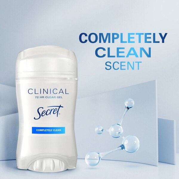 Secret Clinical Strength 72-Hour Clear Gel Antiperspirant & Deodorant Stick, Completely Clean, 1.6 OZ