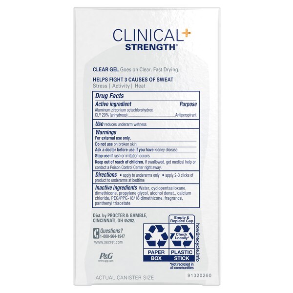 Secret Clinical Strength 48-Hour Clear Gel Antiperspirant Stick, Clean Lavender, 1.6 OZ