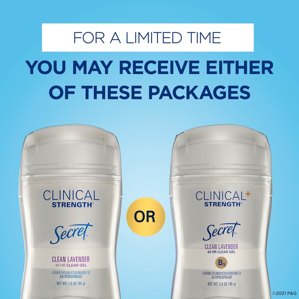 Secret Clinical Strength 48-Hour Clear Gel Antiperspirant Stick, Clean Lavender, 1.6 OZ