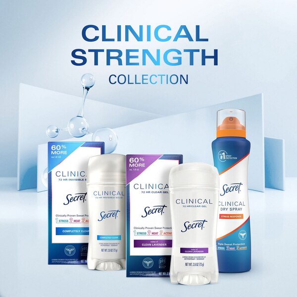 Secret Clinical Strength 48-Hour Invisible Solid Antiperspirant Stick, Completely Clean, 2.6 OZ