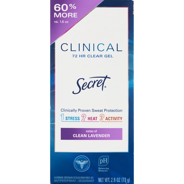 Secret Clinical 72 HR Clear Gel Antiperspirant Deodorant, Clean Lavender, 2.6 OZ