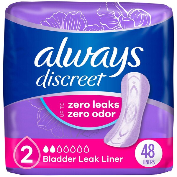 Always Discreet Incontinence Liners 2 Drop Light Absorbancy, Regular, 48 CT