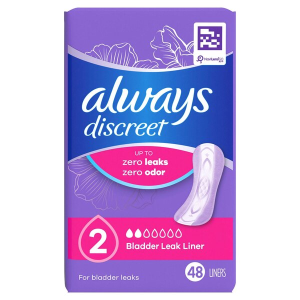 Always Discreet Incontinence Liners 2 Drop Light Absorbancy, Regular, 48 CT