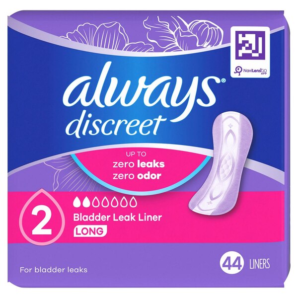 Always Discreet Incontinence Liners 2 Drop Light Absorbancy, Long, 44 CT