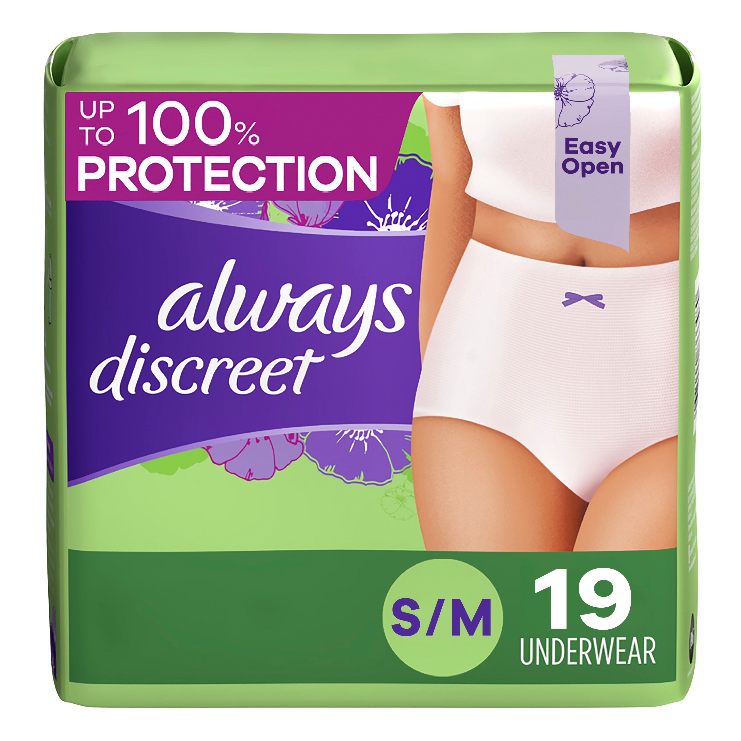 Always Discreet Incontinence Underwear for Women S/M - Maximum Protection (choose your count)