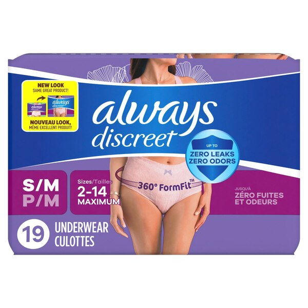 Always Discreet Incontinence Underwear for Women Maximum Protection, S/M, 19 CT