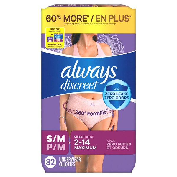 Always Discreet Incontinence Underwear for Women Maximum Protection, S/M, 32 CT