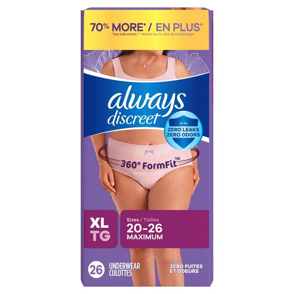 Always Discreet Incontinence Underwear for Women Maximum Protection, XL