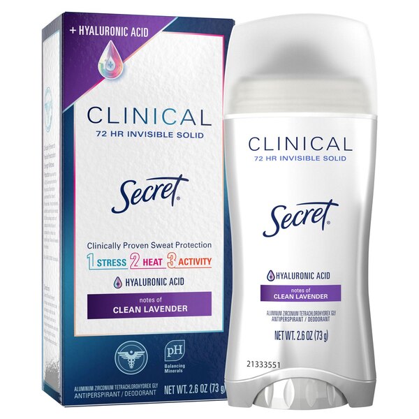 Secret Clinical+ Strength Invisible Solid Antiperspirant, Clean Lavender, 2.6 OZ