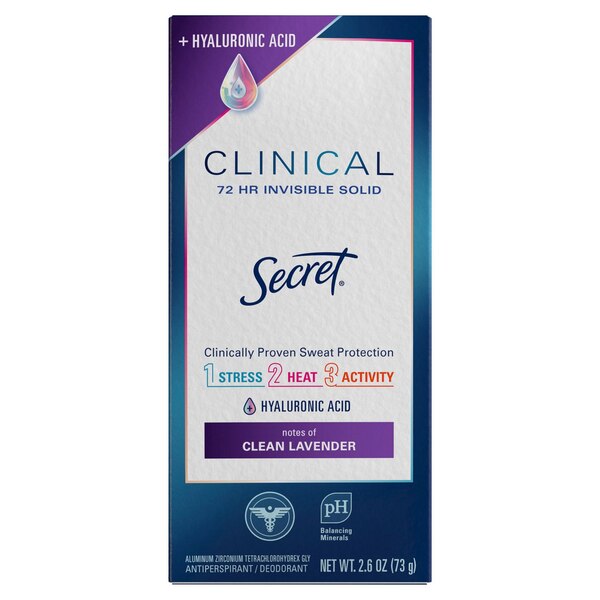 Secret Clinical+ Strength Invisible Solid Antiperspirant, Clean Lavender, 2.6 OZ