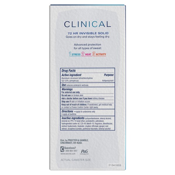Secret Clinical+ Strength Invisible Solid Antiperspirant, Clean Lavender, 2.6 OZ