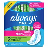 Always Size 2 Long Maxi Pads with Wings, Unscented, Super, thumbnail image