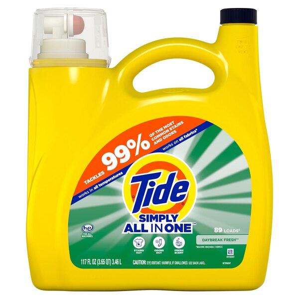 Tide Simply All-In-One HE Liquid Laundry Detergent, Daybreak Fresh Scent, 89 loads, 117 oz