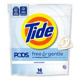 Tide PODS Liquid Laundry Detergent Pacs, Free & Gentle, 16 ct, thumbnail image