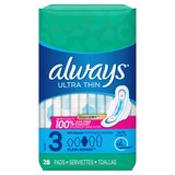 Always Ultra Thin Extra Long Size 3 Pads with Wings, Unscented, Super, thumbnail image