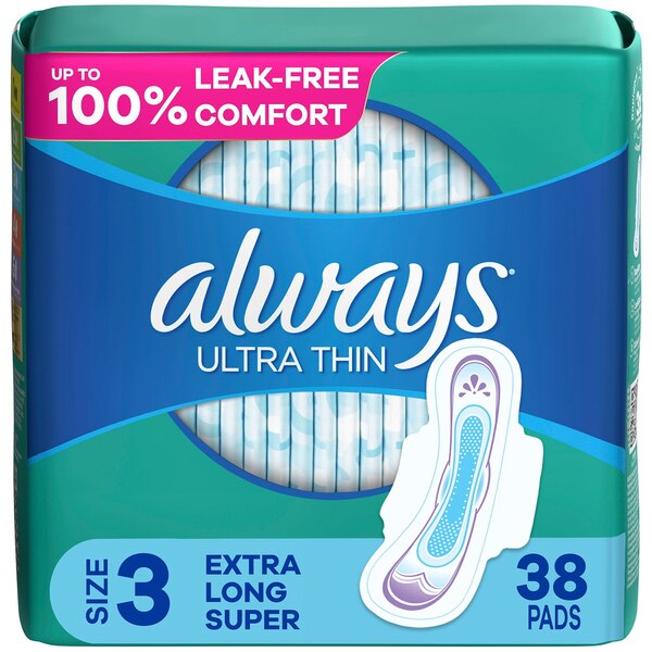 Always Ultra Thin Size 3 Super Pads With Wings Unscented, 38 CT
