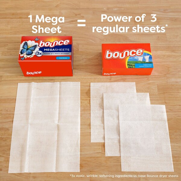 Bounce WrinkleGuard Mega Dryer Sheets, Outdoor Fresh, 60 ct