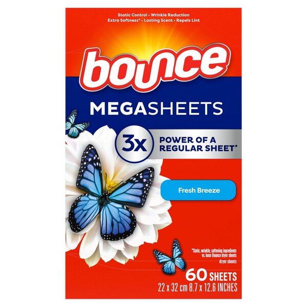 Bounce WrinkleGuard Mega Dryer Sheets, Outdoor Fresh, 60 ct