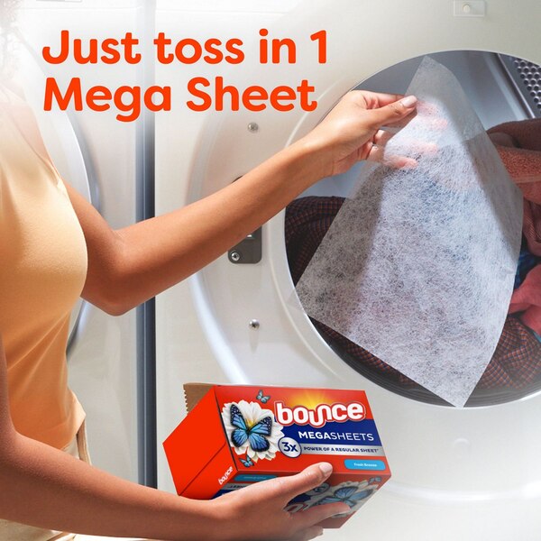 Bounce WrinkleGuard Mega Dryer Sheets, Outdoor Fresh, 60 ct