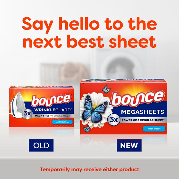 Bounce WrinkleGuard Mega Dryer Sheets, Outdoor Fresh, 60 ct