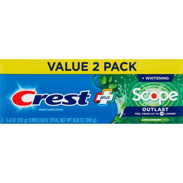 Crest Complete Plus Scope Outlast Whitening Fluoride Toothpaste, Long Lasting Mint