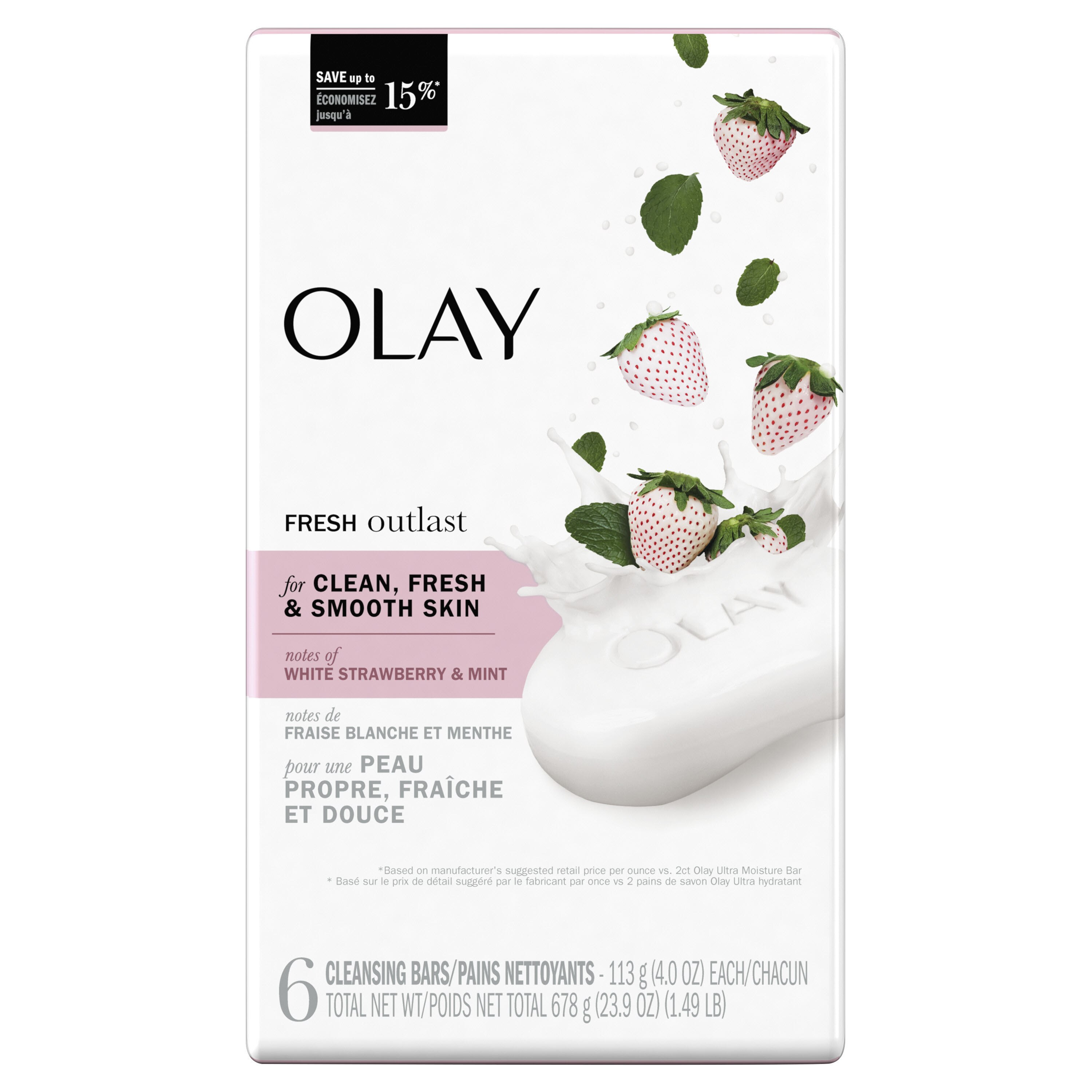 Olay Fresh Outlast White Strawberry & Mint Beauty Bar, 6CT