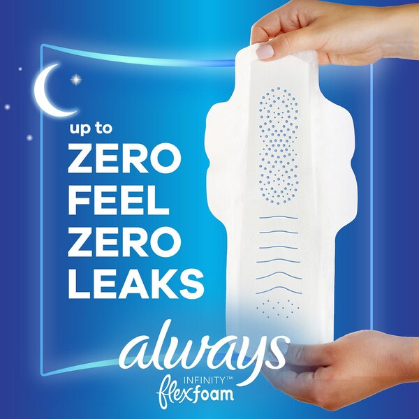 Always Infinity Feminine Pads for Women, Size 5, Extra Heavy Overnight with Wings, Unscented, 22 CT