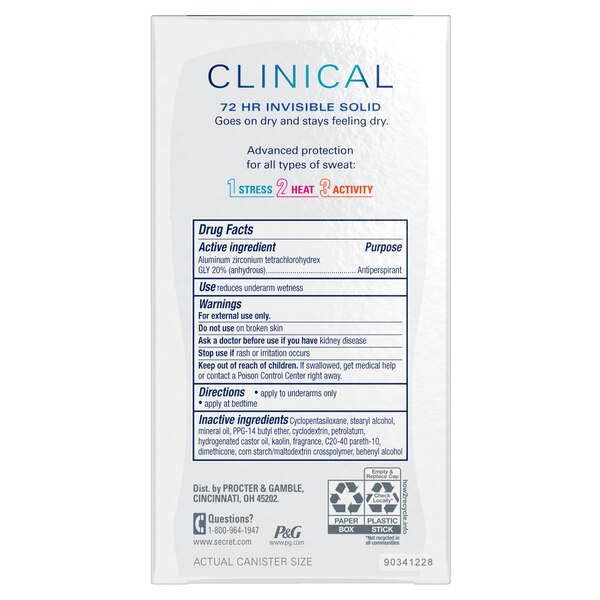 Secret Clinical Strength 72-Hour Antiperspirant & Deodorant Stick, Stress Response, 1.6 OZ