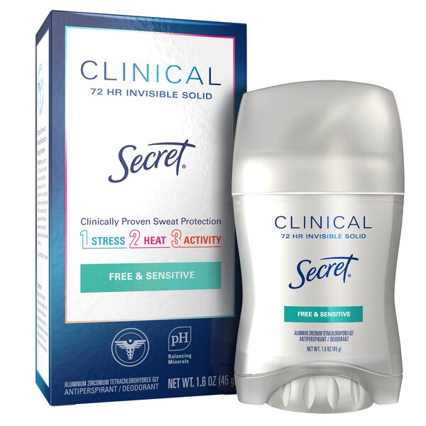 Secret Clinical Strength 72-Hour Antiperspirant & Deodorant Stick, Free & Sensitive, 1.6 OZ