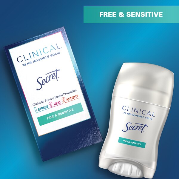 Secret Clinical Strength 72-Hour Antiperspirant & Deodorant Stick, Free & Sensitive, 1.6 OZ