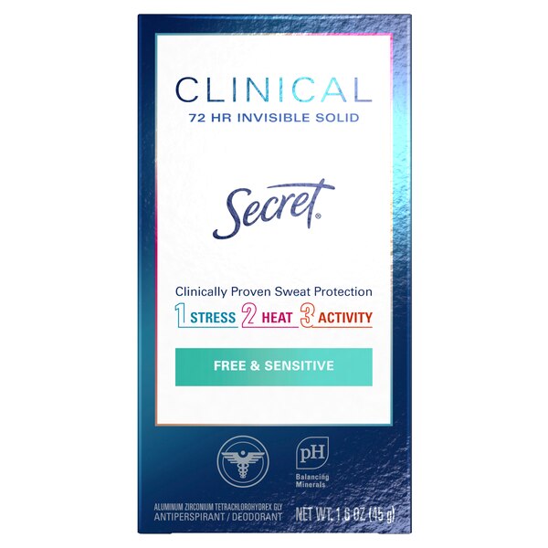 Secret Clinical Strength 72-Hour Antiperspirant & Deodorant Stick, Free & Sensitive, 1.6 OZ