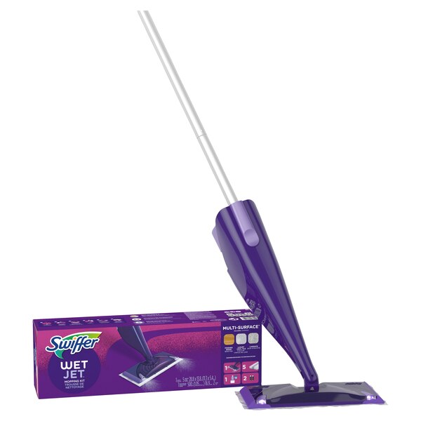 Swiffer WetJet Mop Starter Kit (1 Spray Mop, 5 Mopping Pads, 1 Floor Cleaner Liquid Solution)