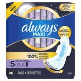 Always Size 5 Maxi Pads with Wings, Unscented, Extra Heavy Overnight, thumbnail image