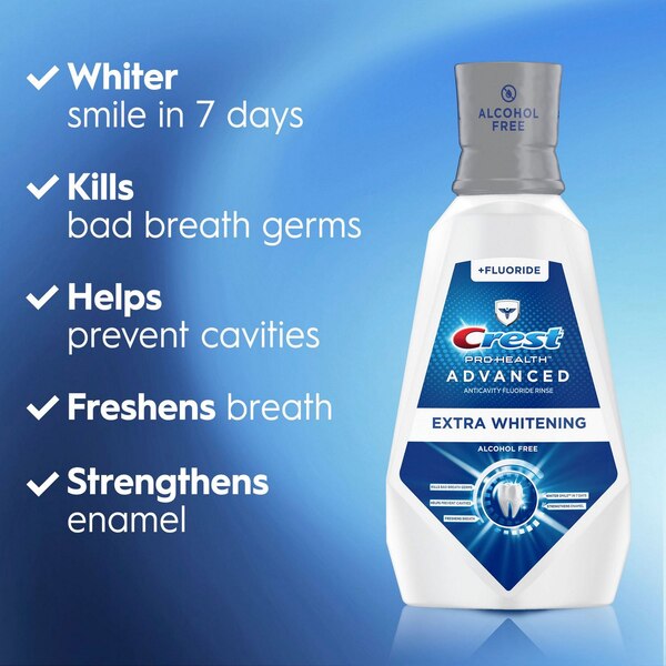Crest Pro-Health Advanced Extra Whitening Anticavity Fluoride Rinse, Alcohol-Free, 32 OZ