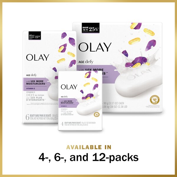 Olay Moisture Outlast Age Defying Beauty Bar with Vitamin B3 Complex, 3.75 OZ, 6CT