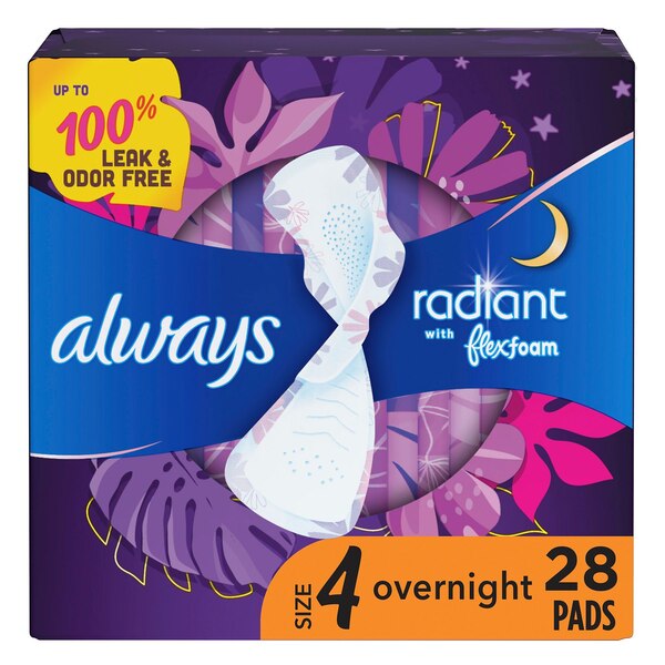 Always Radiant Pads, with Wings, Scented, Size 3, 22 CT