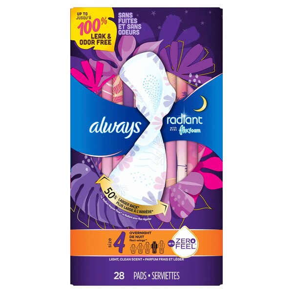 Always Radiant Pads, with Wings, Scented, Size 3, 22 CT