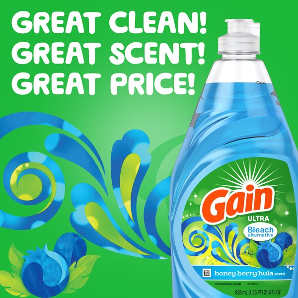 Gain Ultra Bleach Alternative Dishwashing Liquid Dish Soap, Honey Berry Hula, 21.6 oz