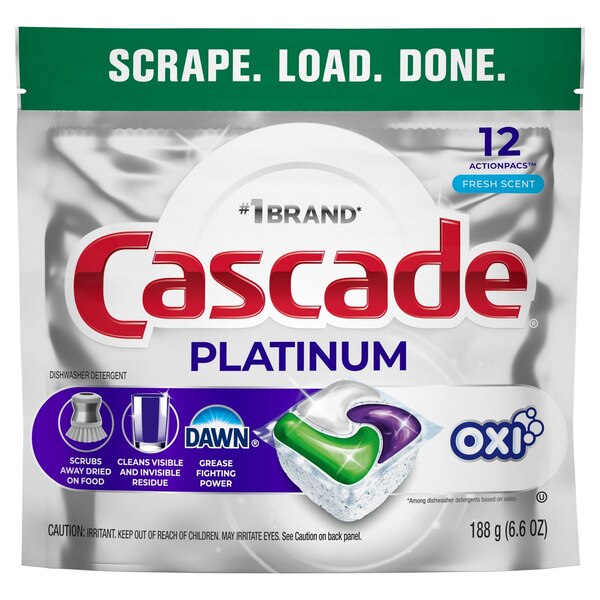 Cascade Platinum ActionPacs Dishwasher Detergent Pods, Fresh Scent, 12 ct