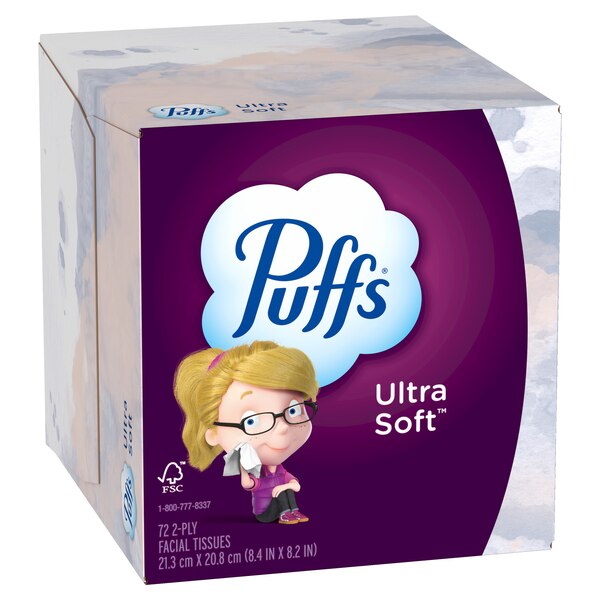 Puffs Ultra Soft Facial Tissues, 1 Mega Cube Box, 72 Facial Tissues Per Box